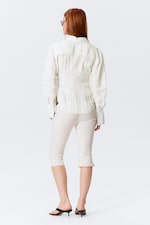 White - Fitted Ruched Waist Shirt - 2