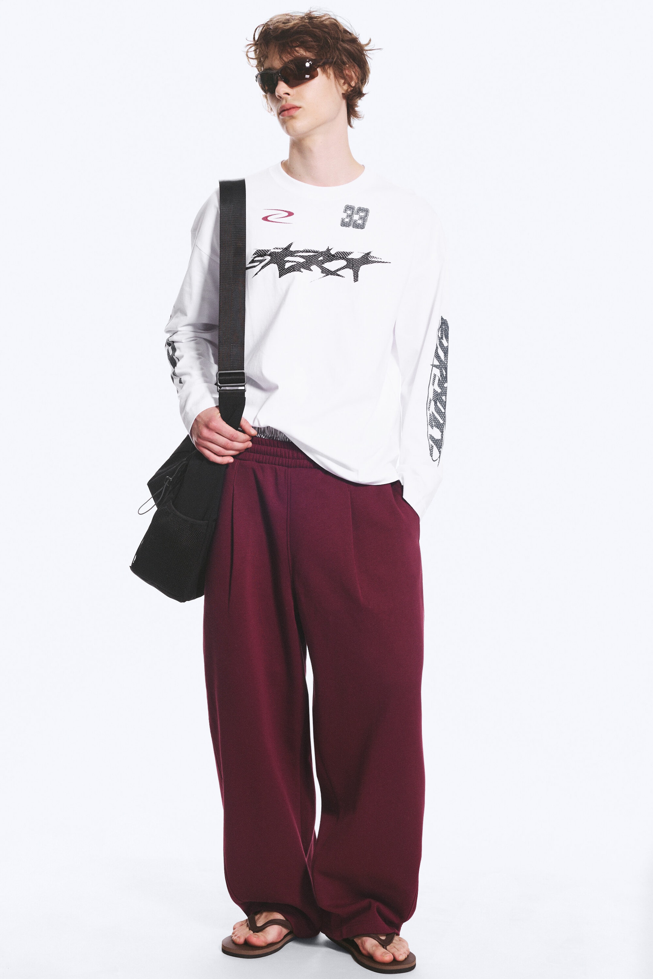 Dark Red - Loose Pleated Sweatpants - 1