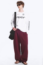 Dark Red - Loose Pleated Sweatpants - 0