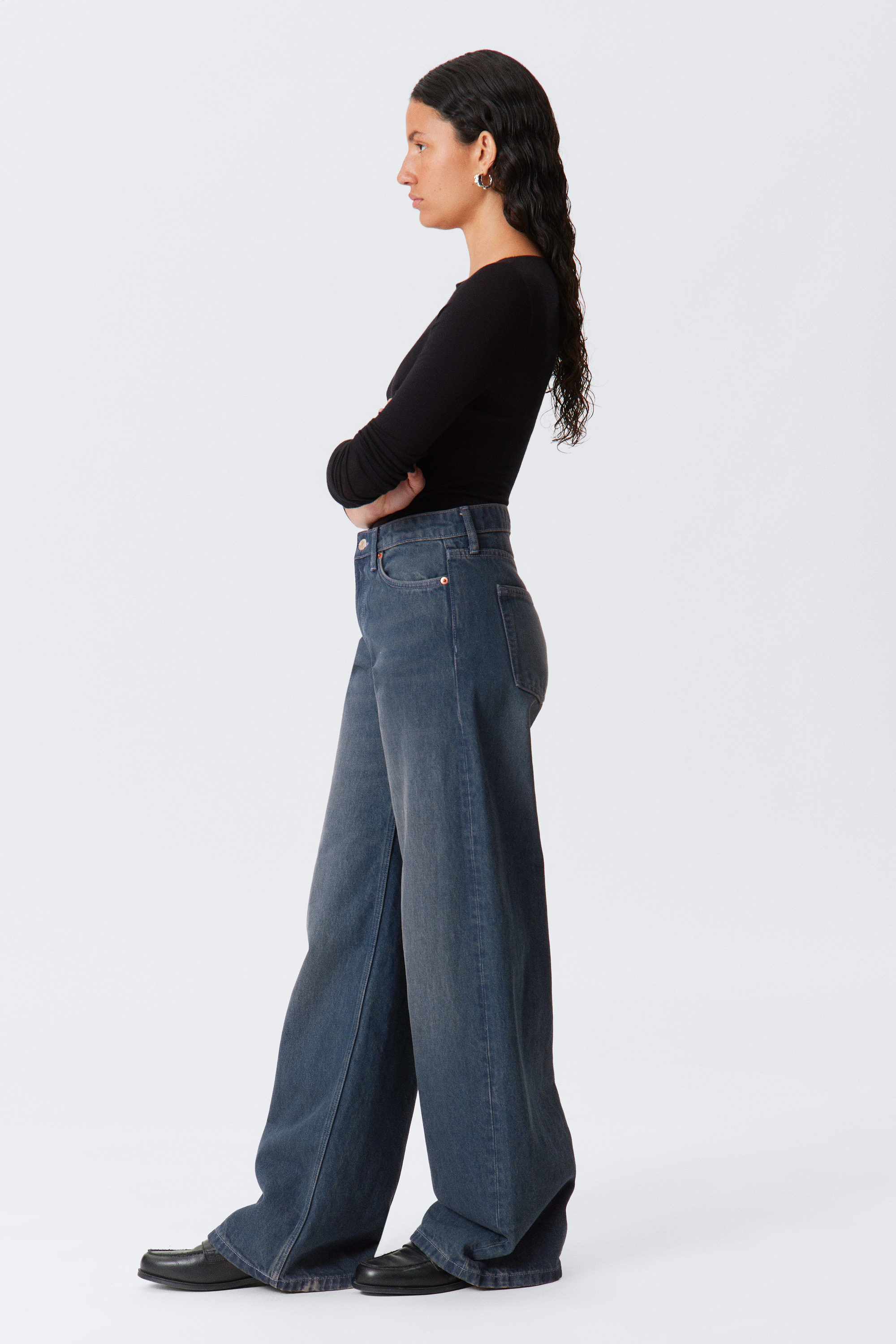 Ajax Blue - Dark Blue - Paz Mid Rise Loose Wide Leg Jeans - 2