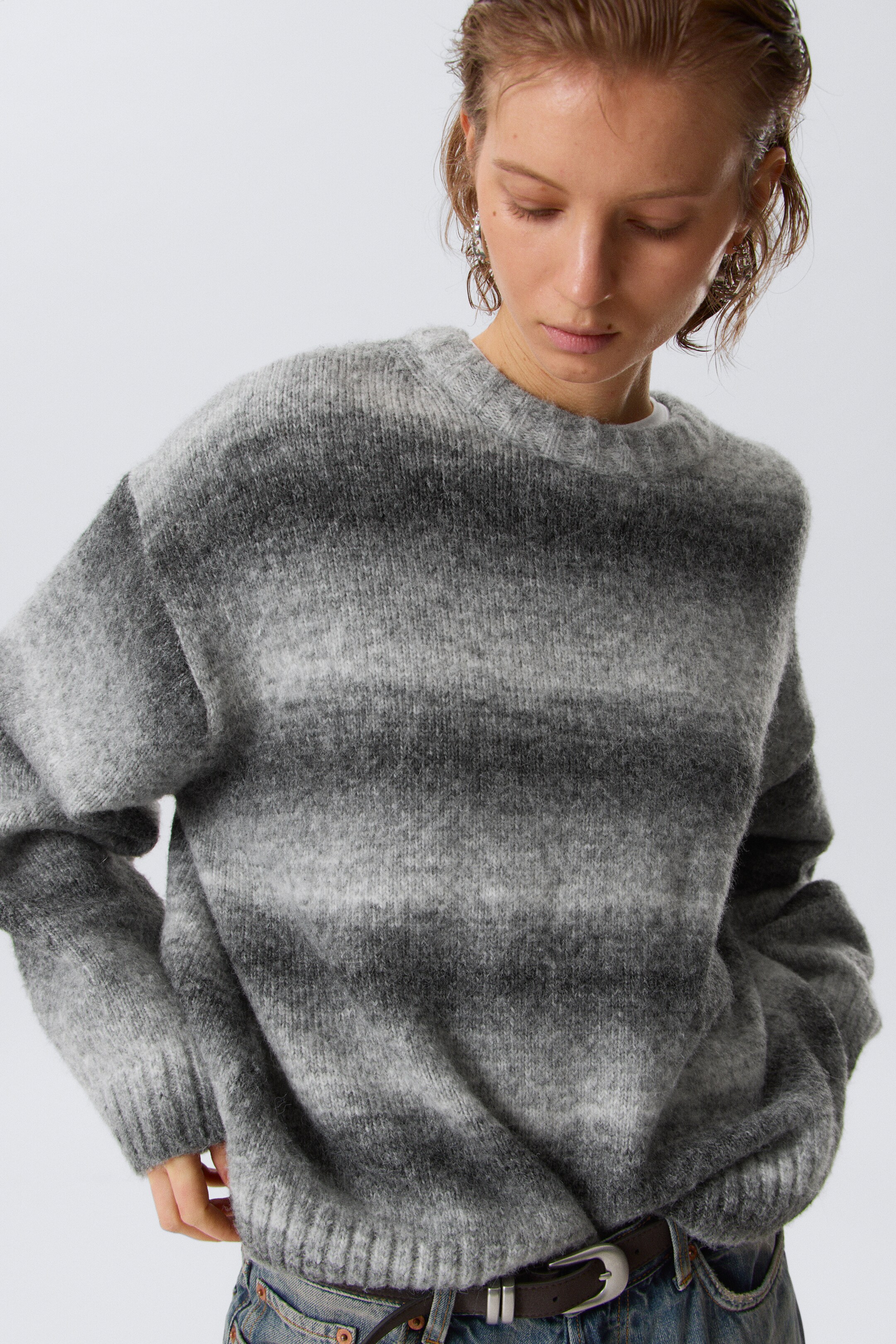Ingrandisci l'immagine: Loose Fit Space-Dyed Knitted Sweater - Grey Melange - DONNA | H&M CH 3