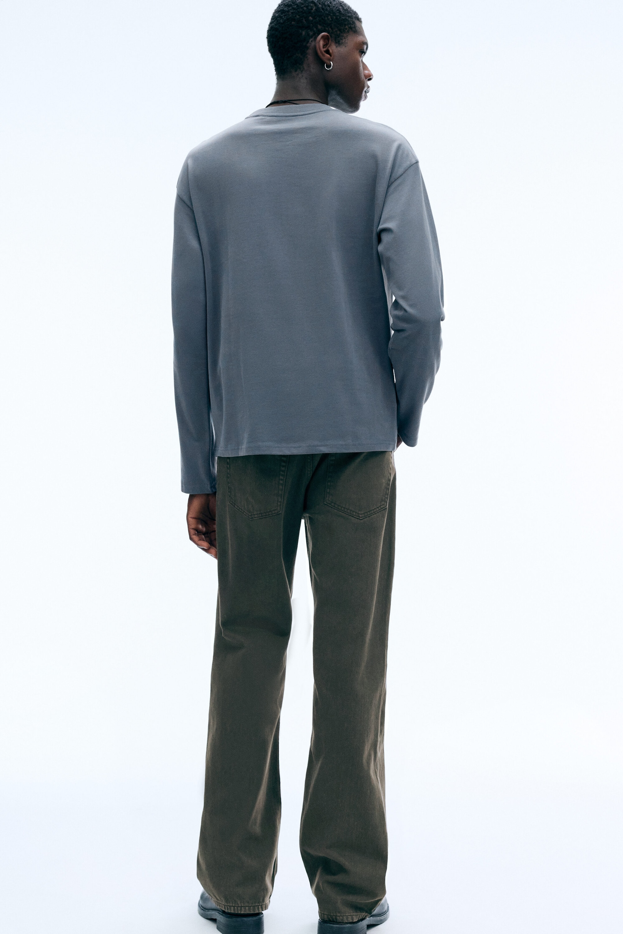 Dark Grey - Loose Boxy Long-Sleeved T-shirt - 2
