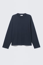 Dark Navy Blue - Loose Boxy Long-Sleeved T-shirt - 3