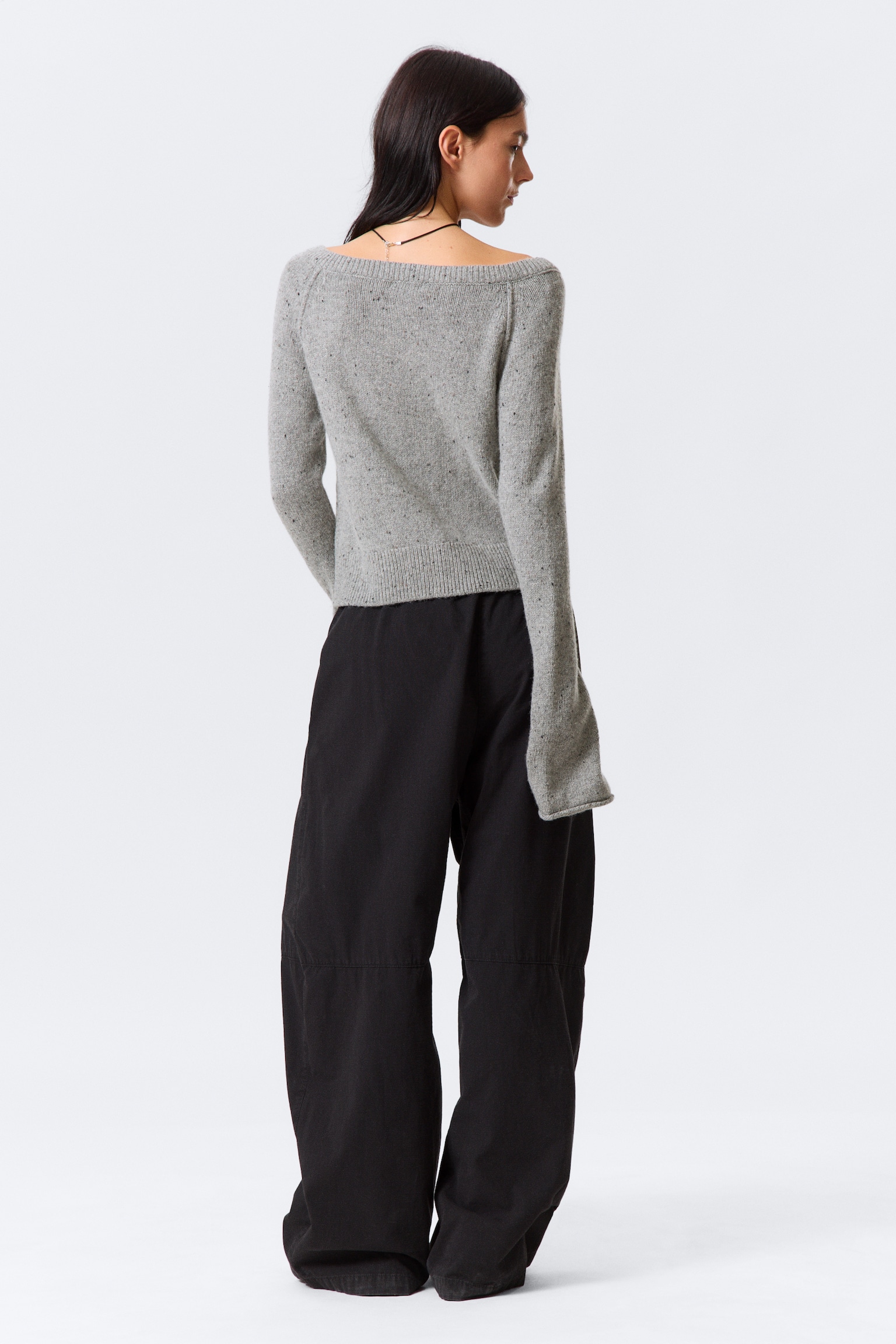 Nepped Knitted Wool-Blend Cardigan - Grey Melange/Dark Brown Melange - 4