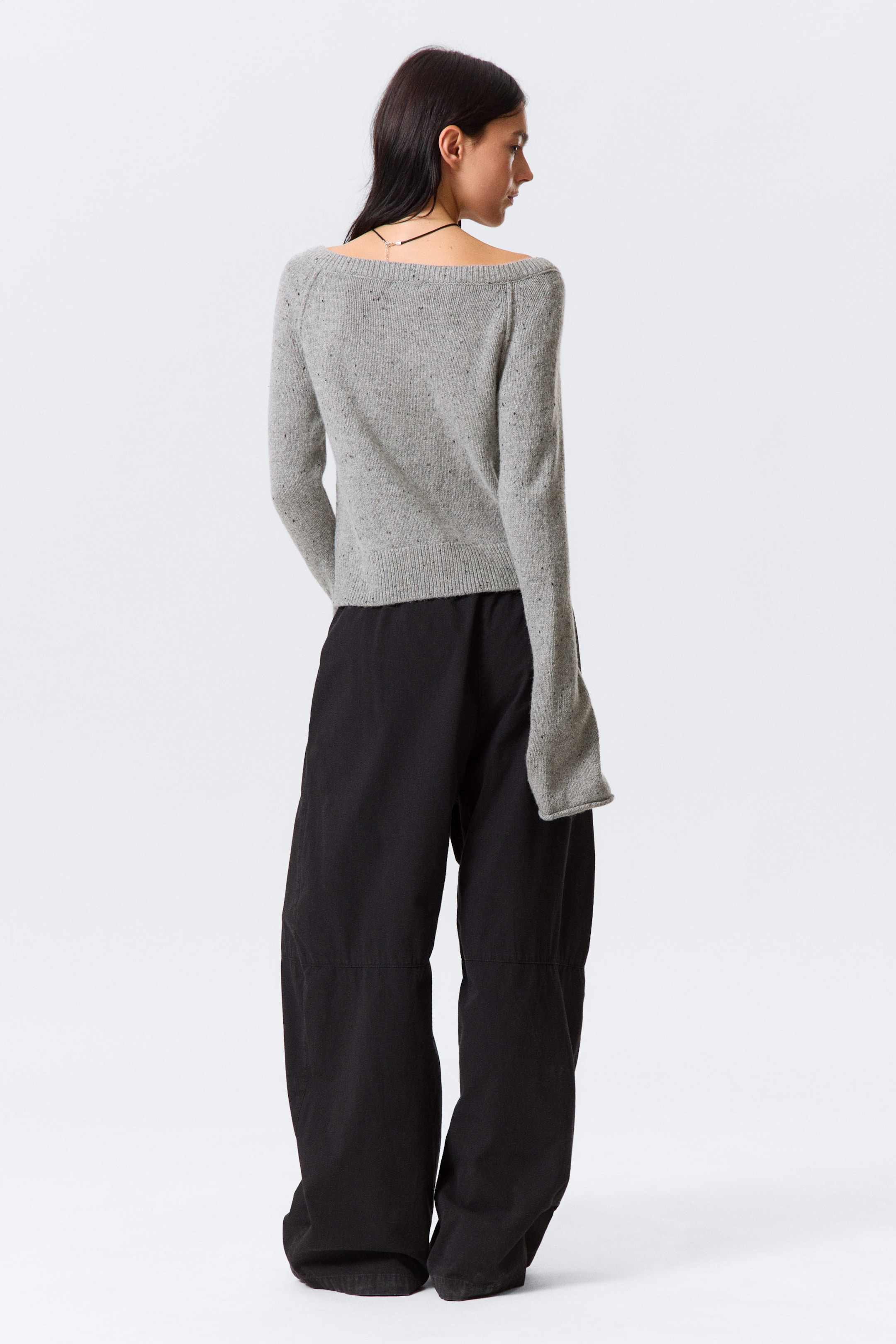 Gråmelerad - Avslappnad stickad cardigan i ullblandning - 2