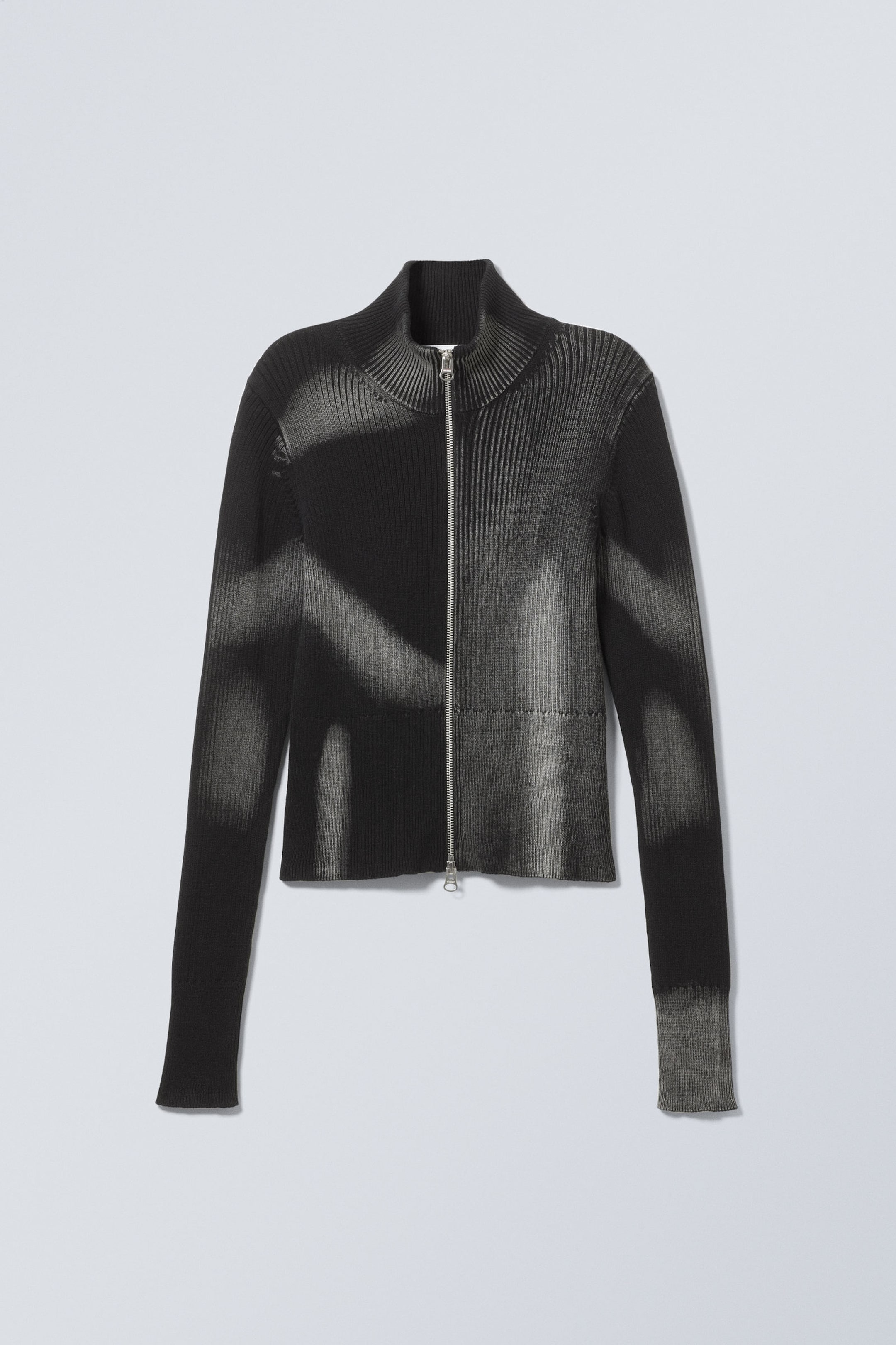 Schwarz und grau gestrichen - Taiki Rippstrick-Cardigan mit Reißverschluss - 0
