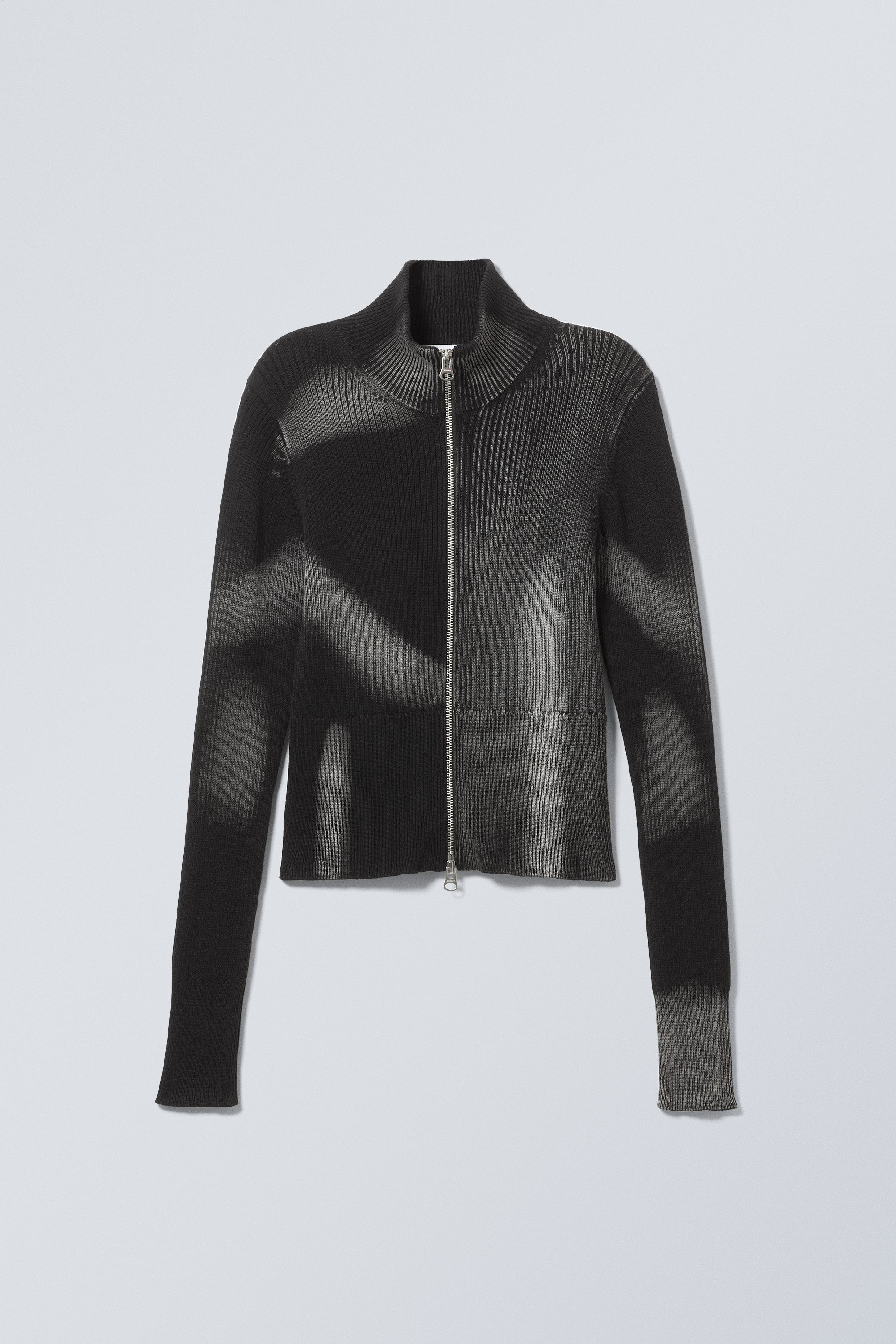 taiki rib knit zip cardigan - Two Tone Black & Grey Strokes