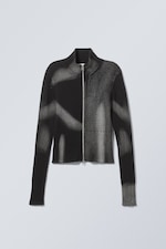 Tweekleur zwart/vlekken grijs - Ribgebreid Taiki vest met rits - 0