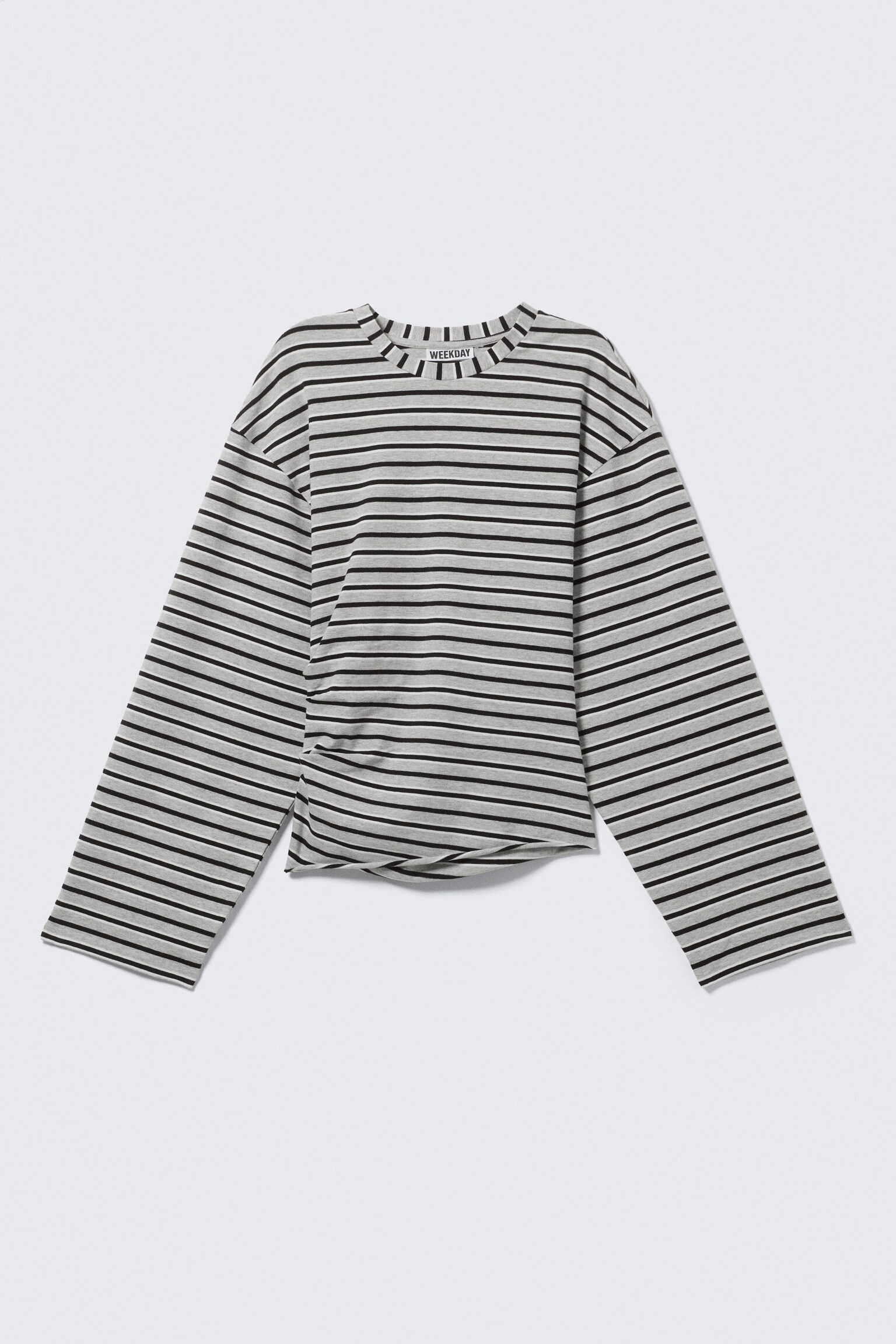 T-shirt met lange mouwen en ruches - Striped Grey Melange/Wit - 2
