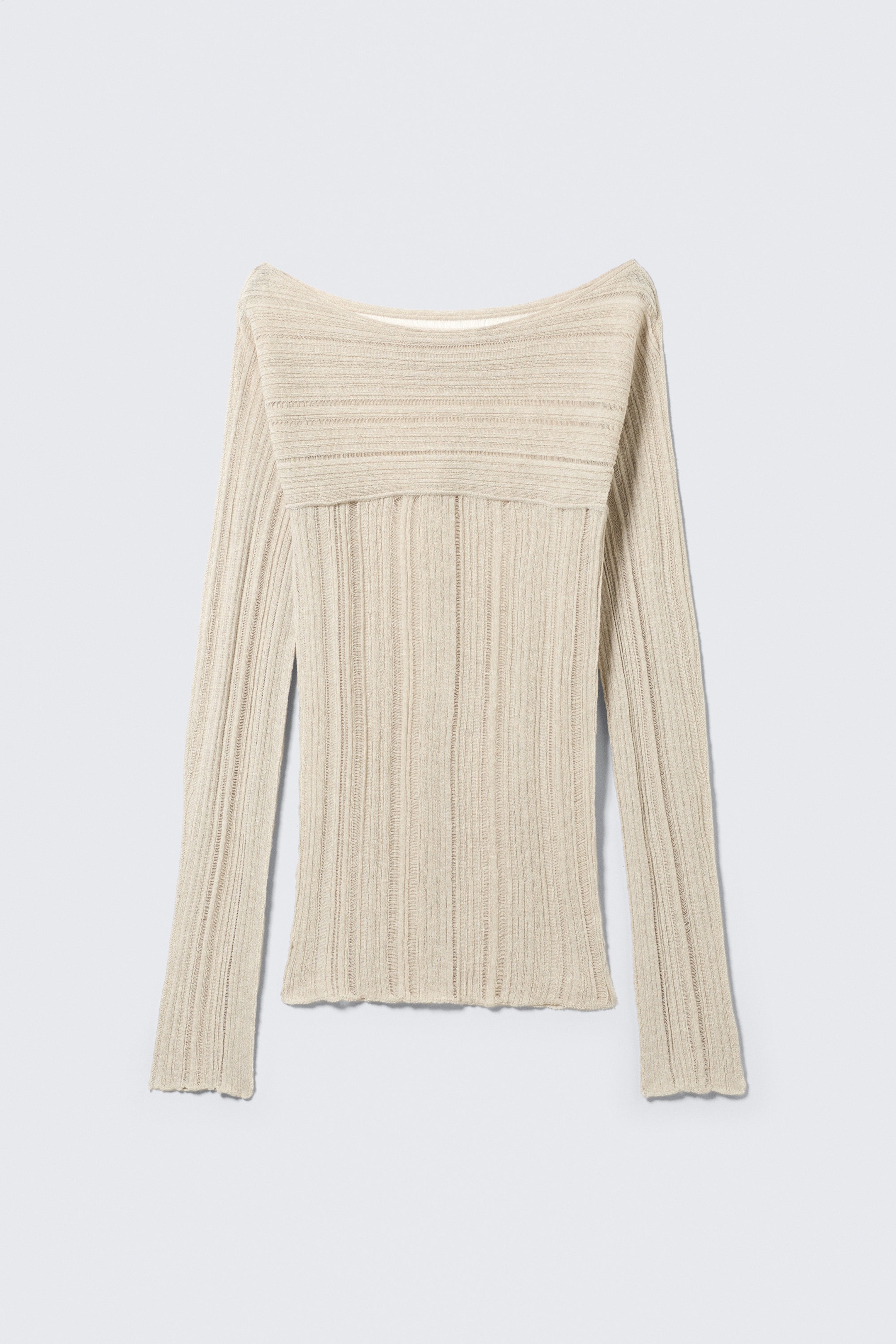 Beige - Figurbetonter Strickpullover mit U-Boot-Ausschnitt - 4