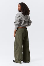 Washed Dark Khaki Green - Low Rise Baggy Washed Canvas Trousers - 3