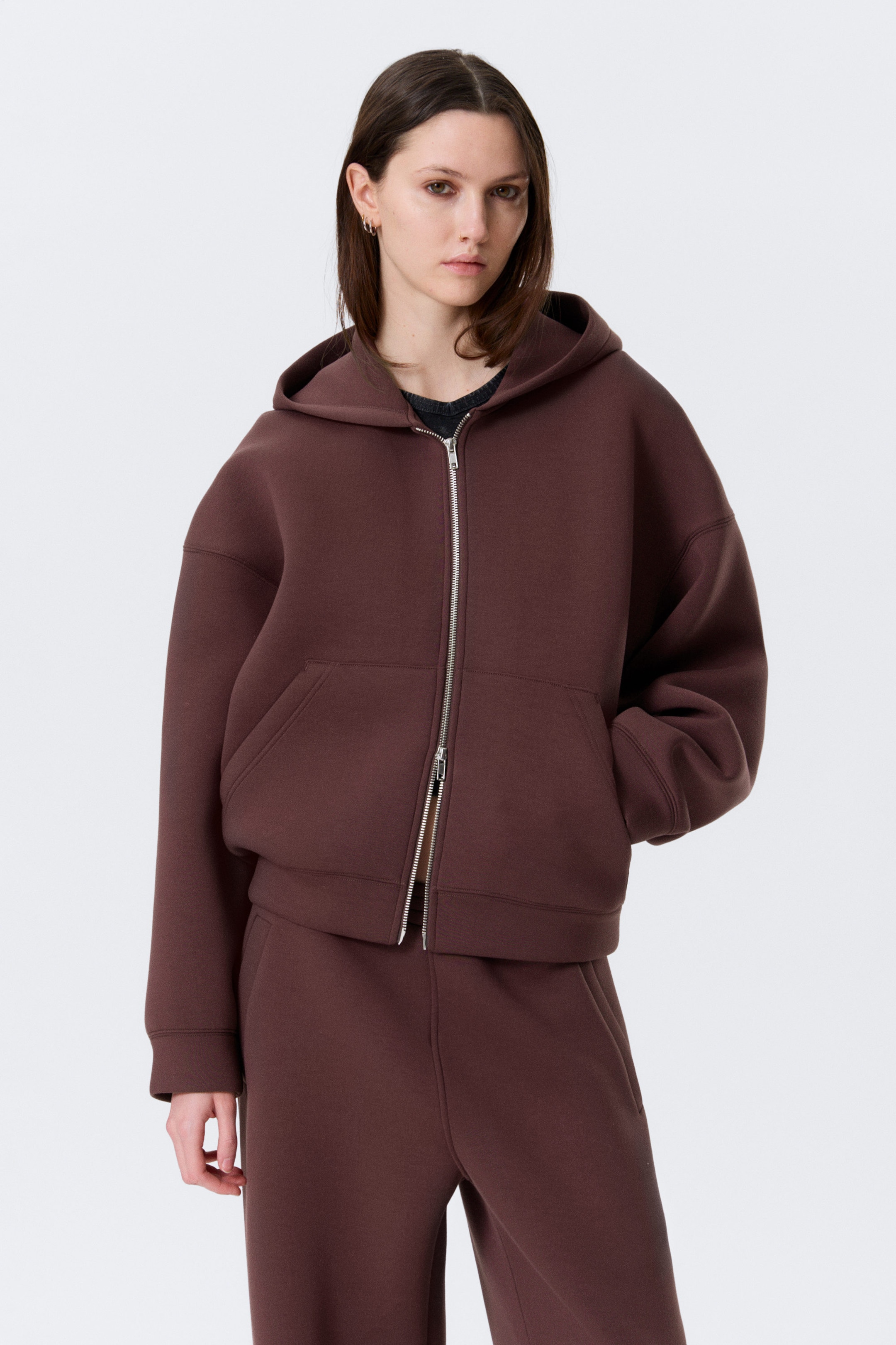 Burgundy - Oversized Scuba Zip-Hoodie - 1