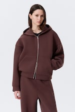 Burgundy - Oversized Scuba Zip-Hoodie - 0