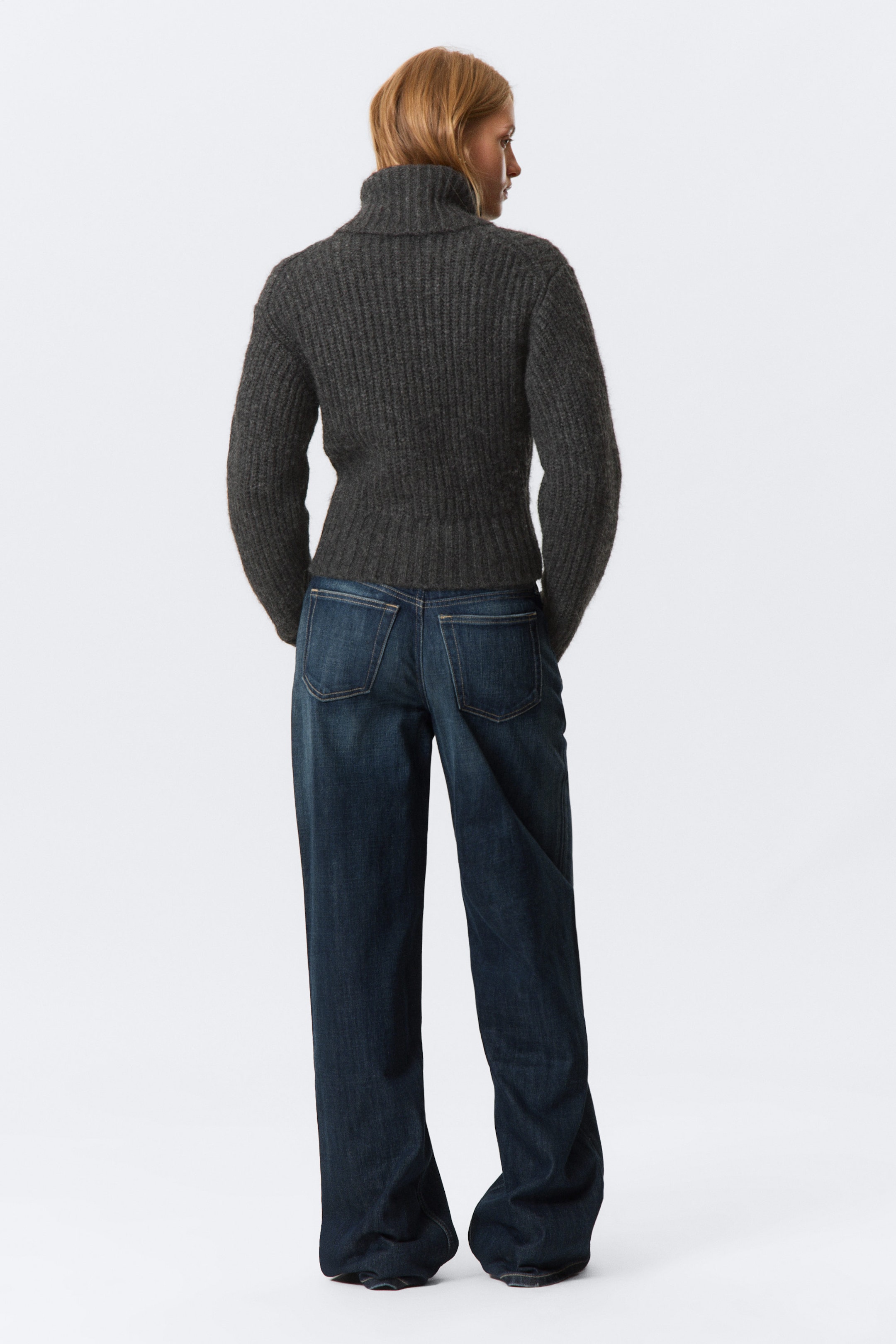 Dark Grey Melange - Ribbed Zip-Up Knit Cardigan - 2