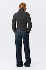 Dark Grey Melange - Ribbed Zip-Up Knit Cardigan - 2