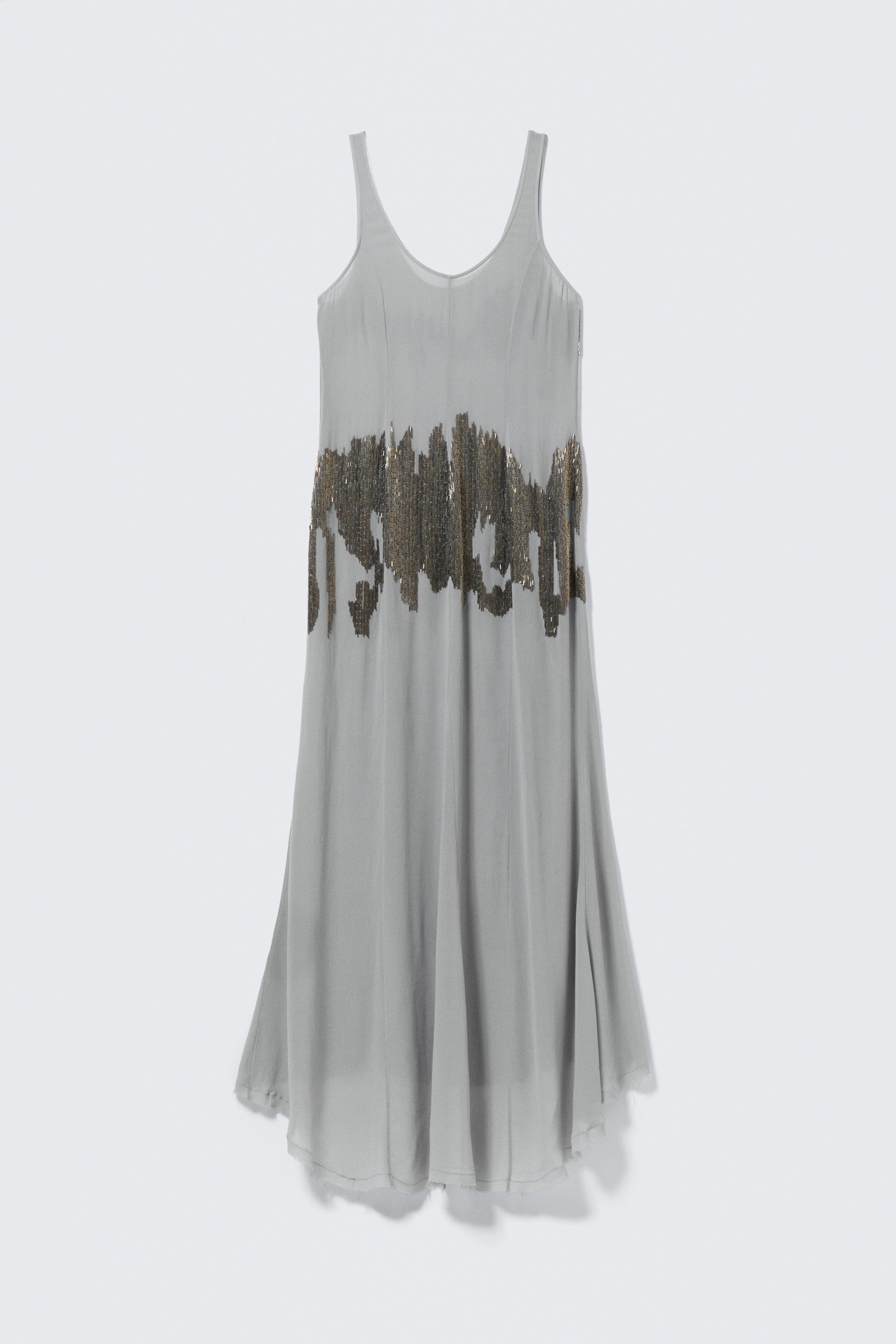Gris clair perlé - Robe longue sans manches ornée de perles - 5