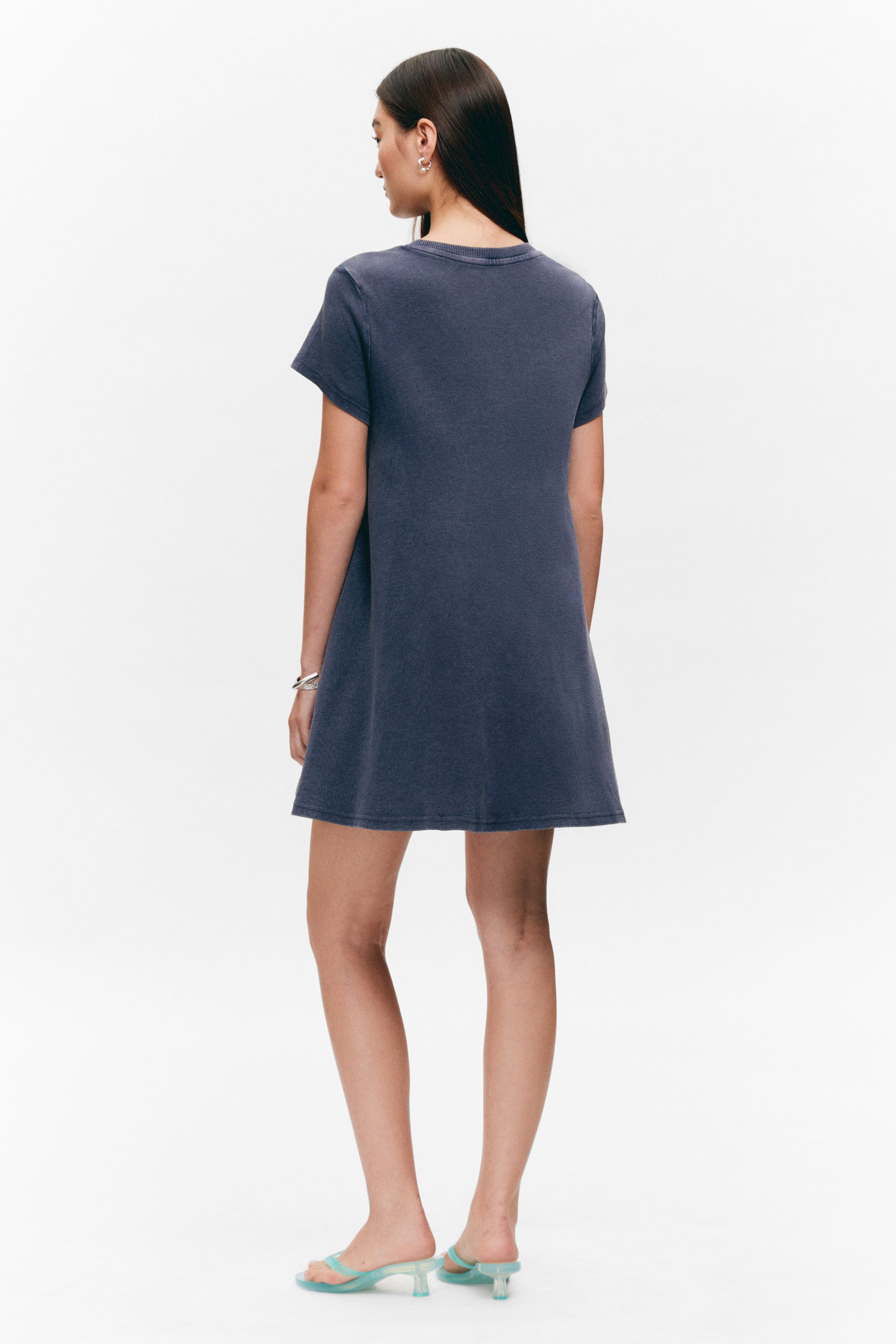 Washed Blue - Speed Paradox - Short-Sleeved A-line Tee Dress - 2