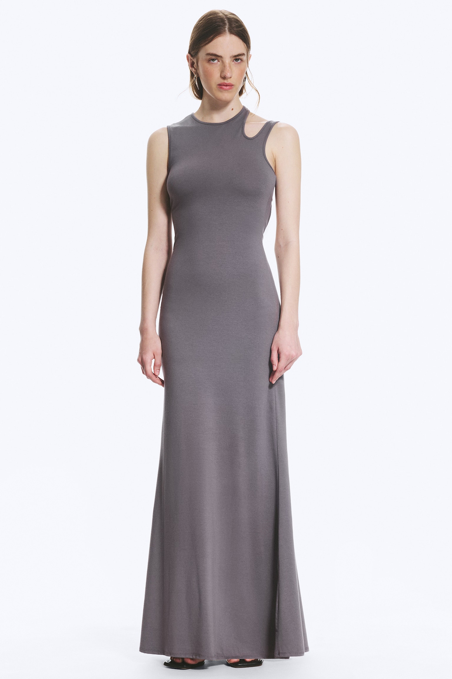 Maxi-jurk met cutout - Dusty paarsgrijs/Licht vaalgrijs - 1