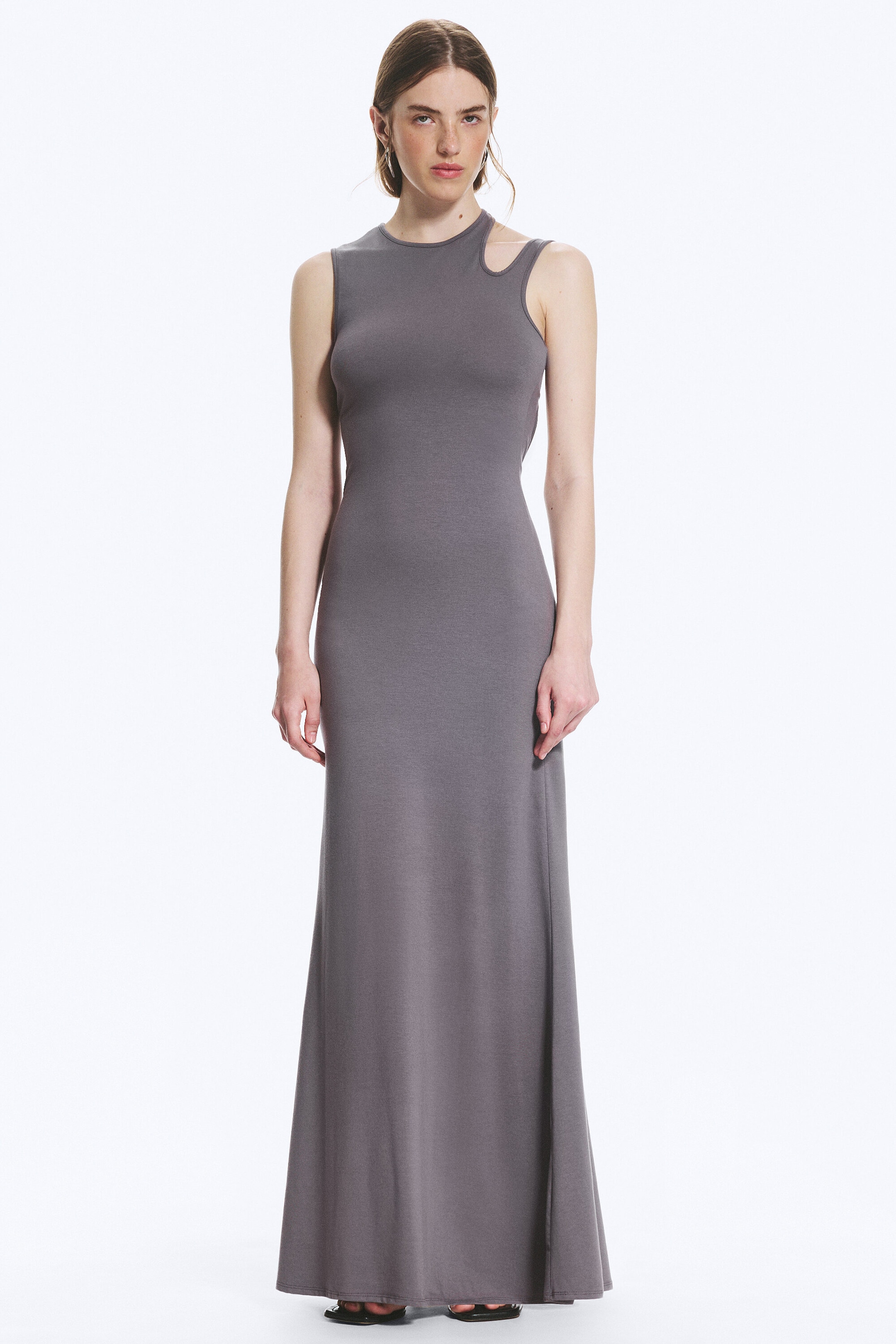 Dusty Purple Grey - Cutout Maxi Dress - 1