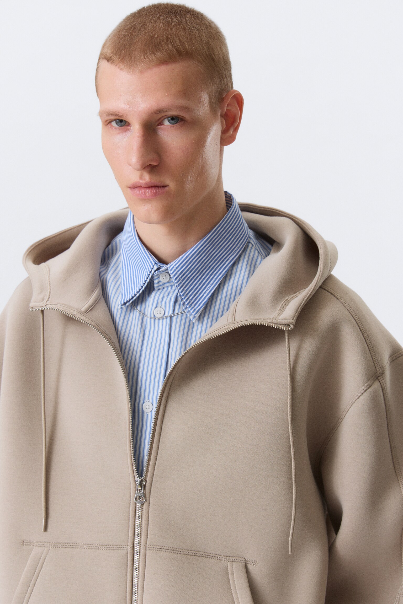 Bluza z kapturem scuba z suwakiem Loose High-Neck - Light Dusty Mole/Czarny - 5