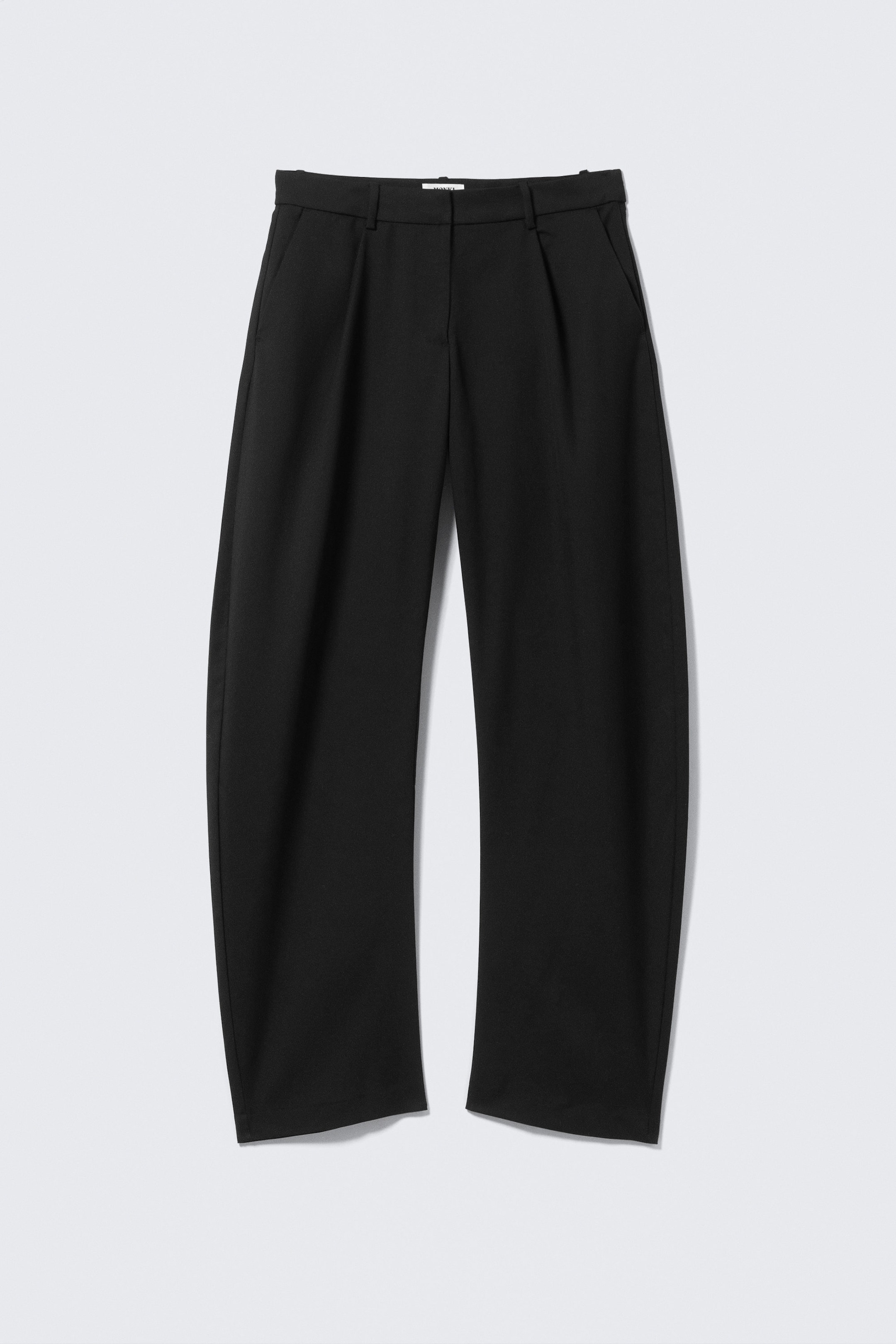 Black - Loose Fit Barrel Leg Suiting Trousers - 2