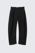 Black - Loose Fit Barrel Leg Suiting Trousers - 2