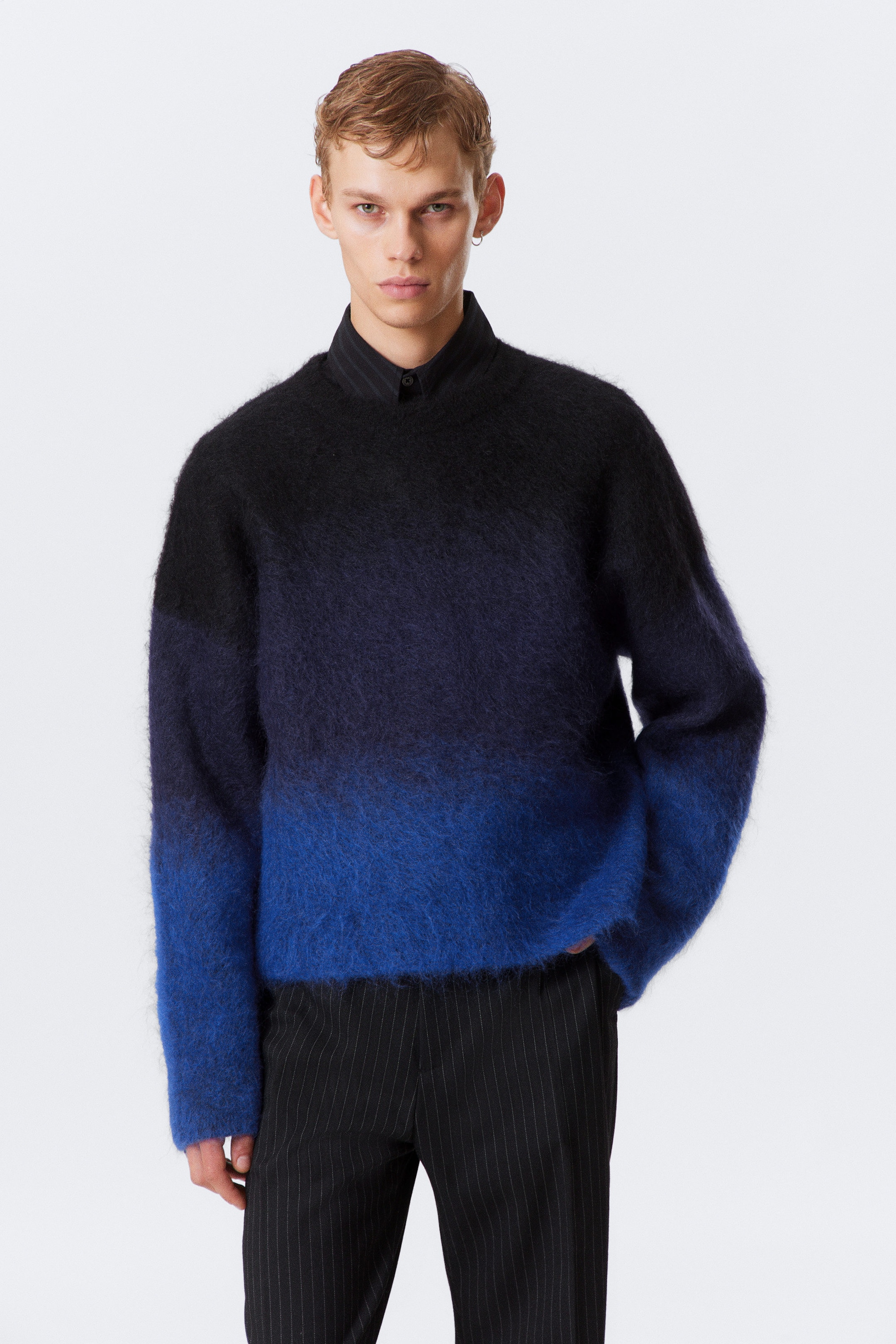 Black/Blue Fade - Faded Mohair-Blend Sweater - 1