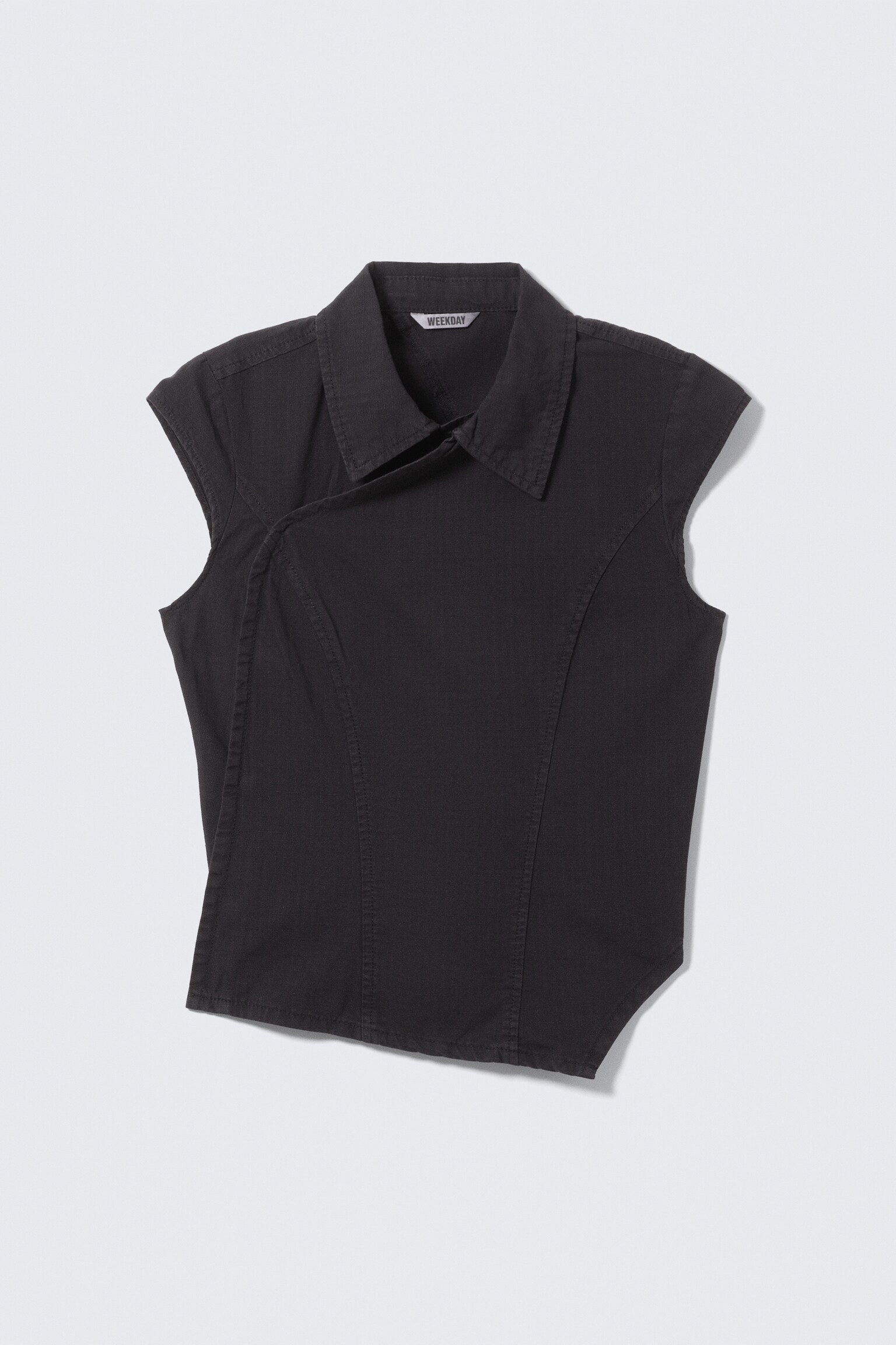 Cap-Sleeved Asymmetric Ripstop Top - Black/Light Beige/Khaki Green - 2