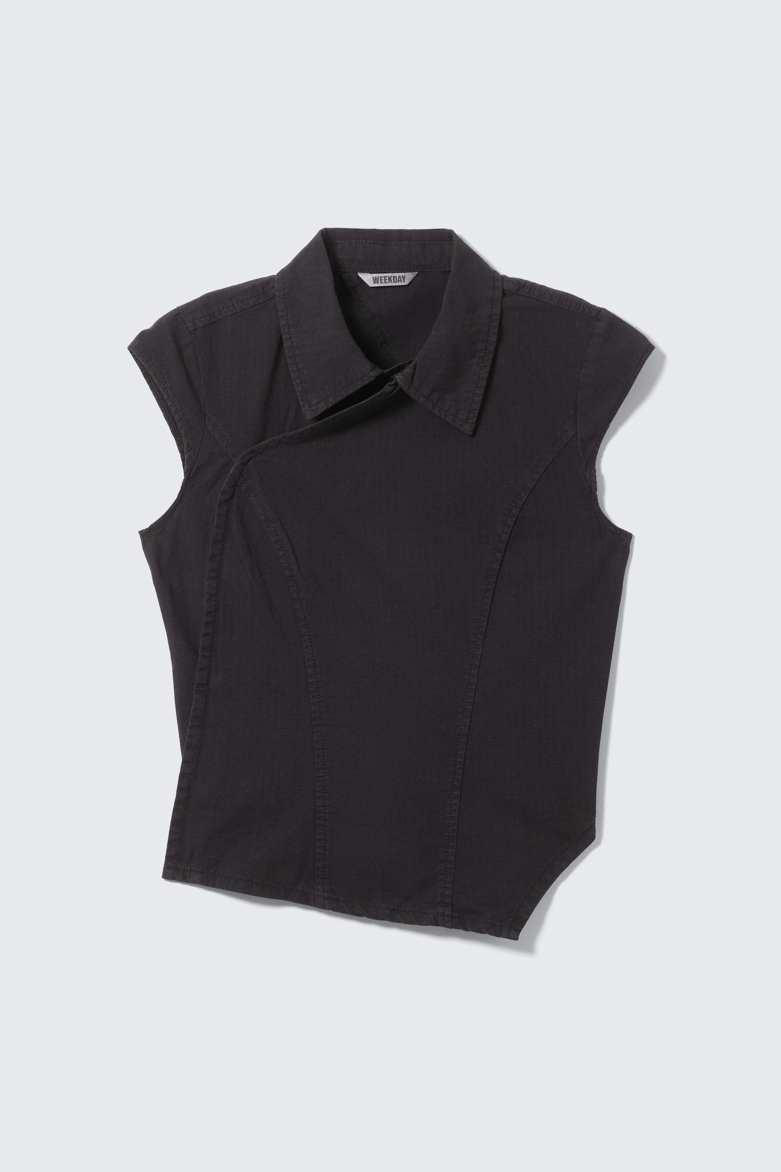 Cap-Sleeved Asymmetric Ripstop Top - Black/Light Beige/Khaki Green - 2