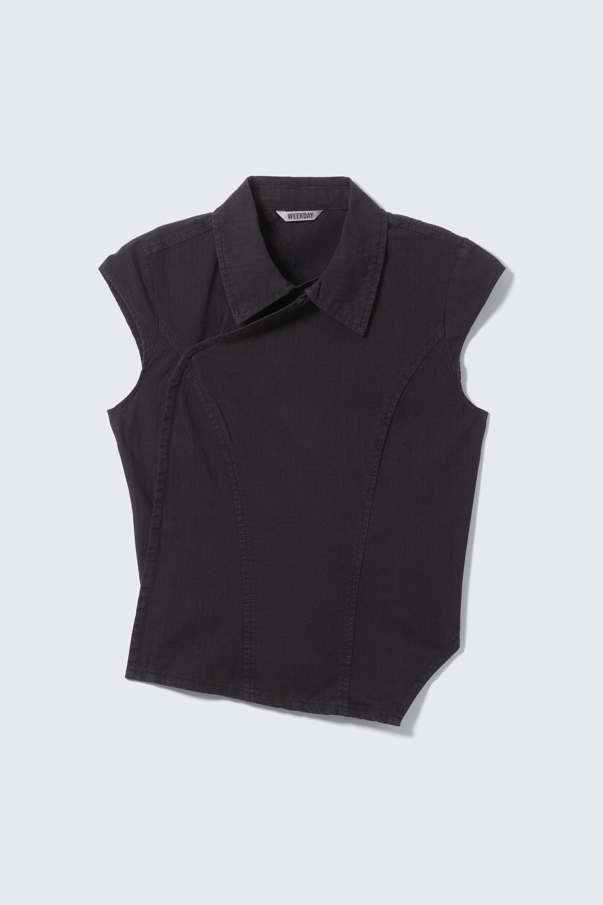 cap-sleeved asymmetric ripstop top - Black | Weekday WW