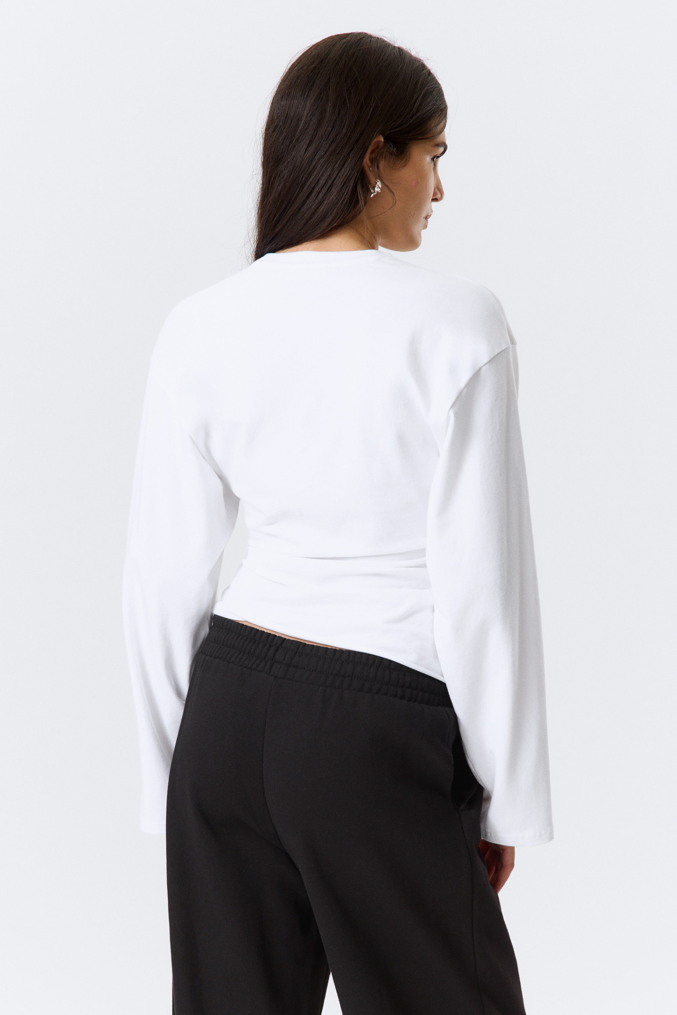 White - Ruched Long-Sleeved T-shirt - 4