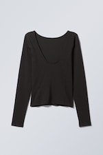 Zwart - Top met diep rugdecolleté en lange mouwen - 1