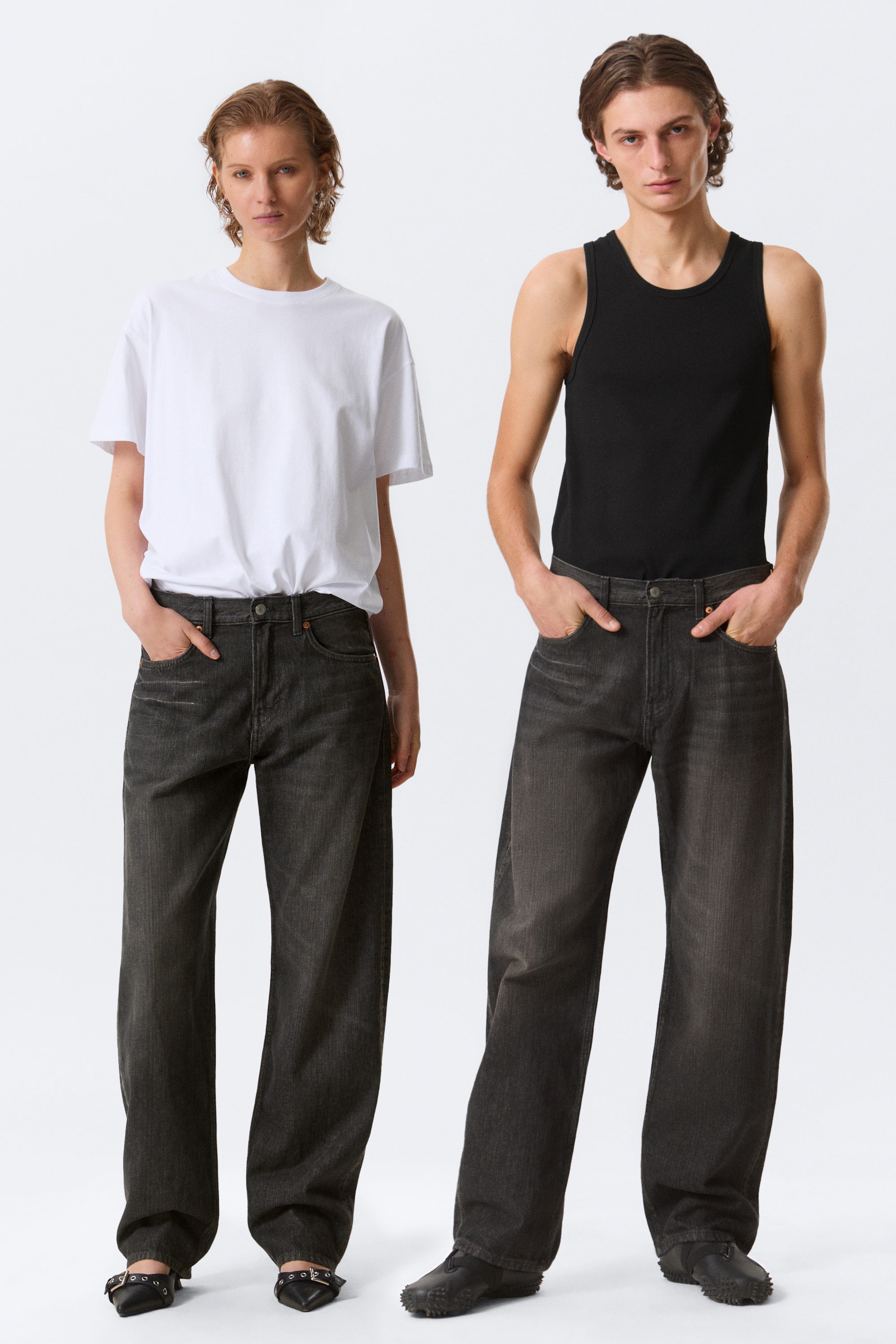 Chelsea Black - Black - Nebula Mid Rise Loose Barrel Leg Unisex Jeans - 1