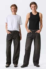 Chelsea Black - Black - Nebula Mid Rise Loose Barrel Leg Unisex Jeans - 0