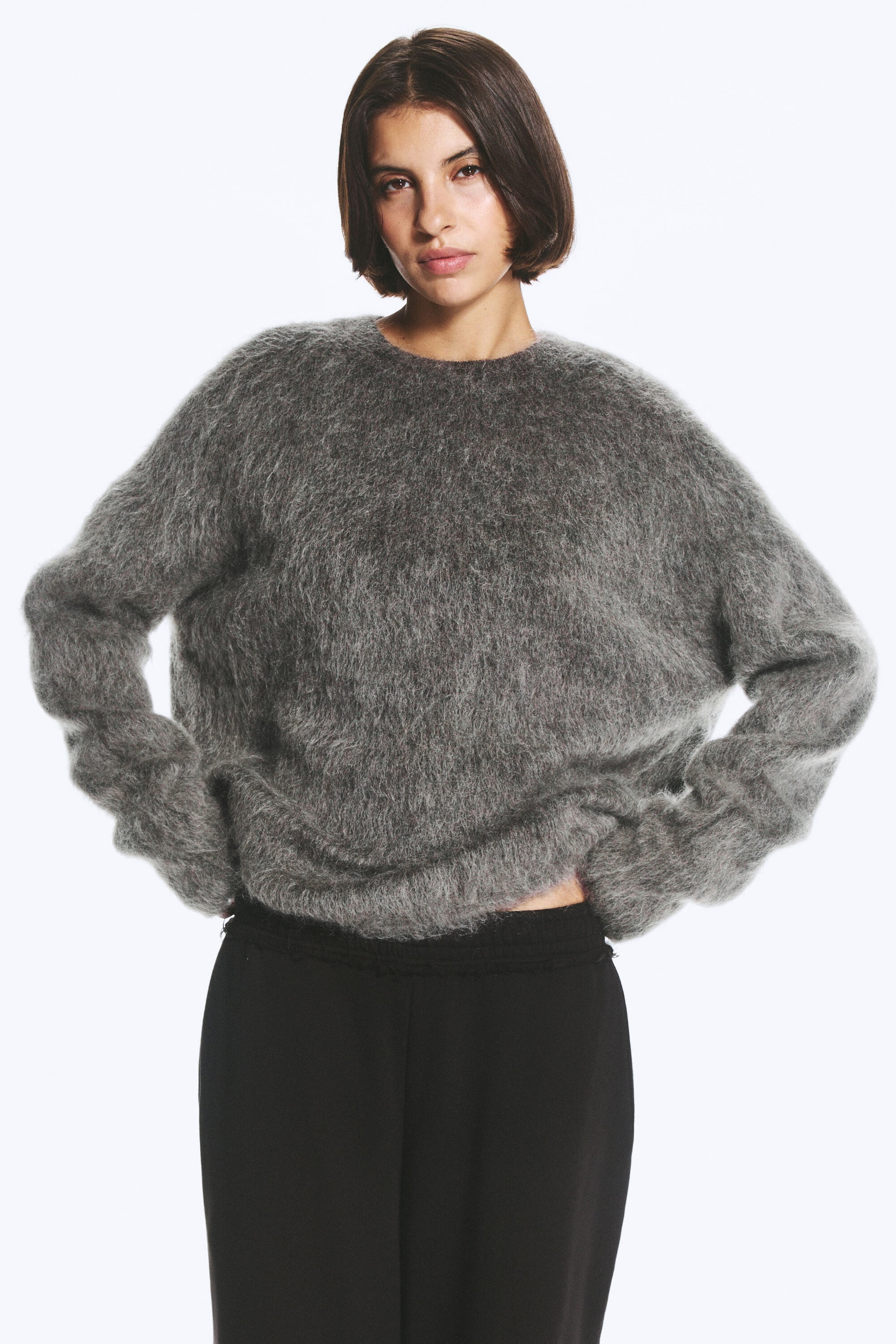 Dark Grey - Oversized Knitted Mohair Blend Sweater - 2