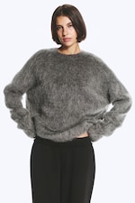 Dark Grey - Oversized Knitted Mohair Blend Sweater - 2