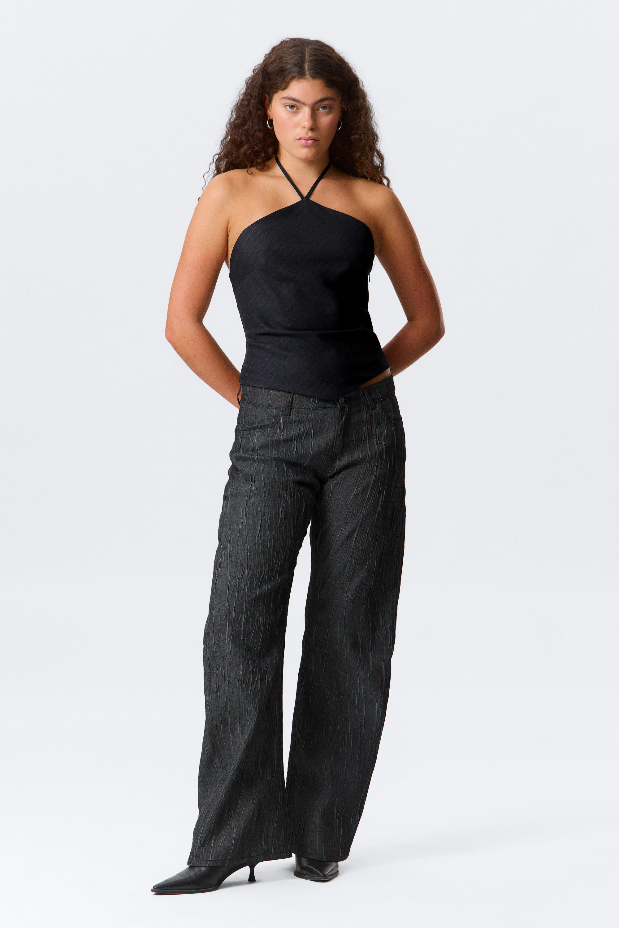 Dark Blue - Pinstripe - Slim Fit Halter Top - 2