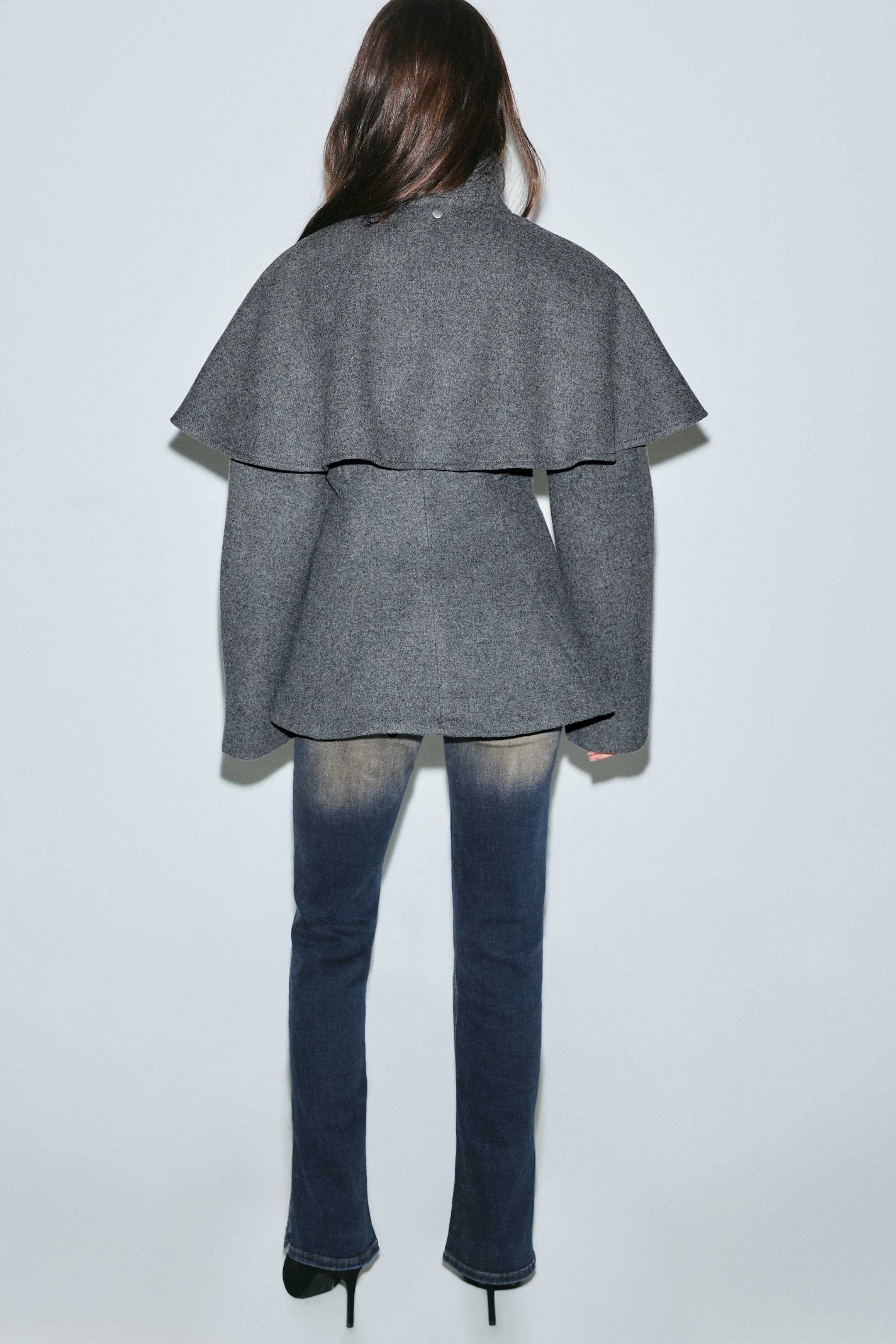 Dark Grey - Wool-Blend Cape-Detail Jacket - 4