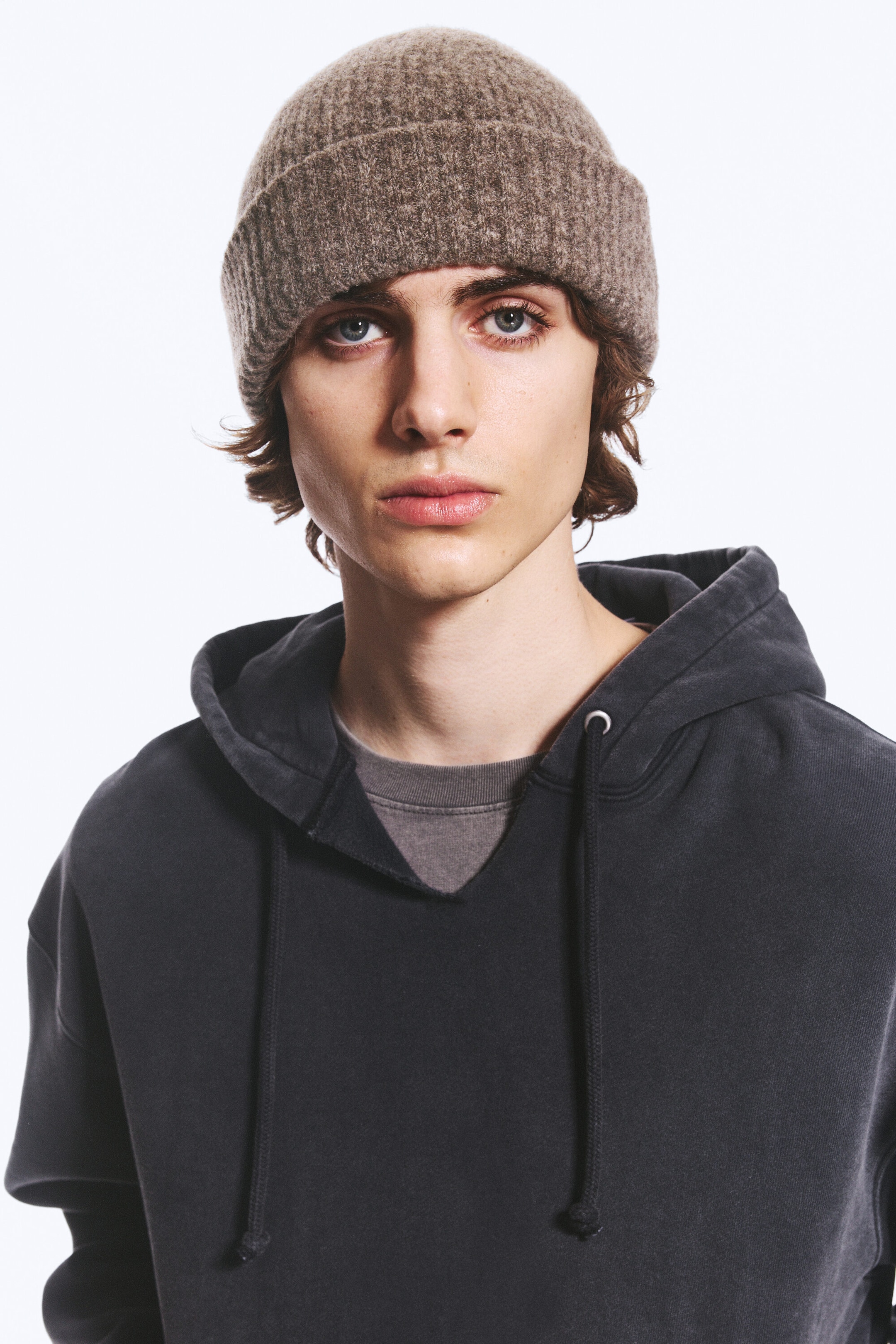 Dark Mole Melange - Folded Wool-Blend Beanie - 1