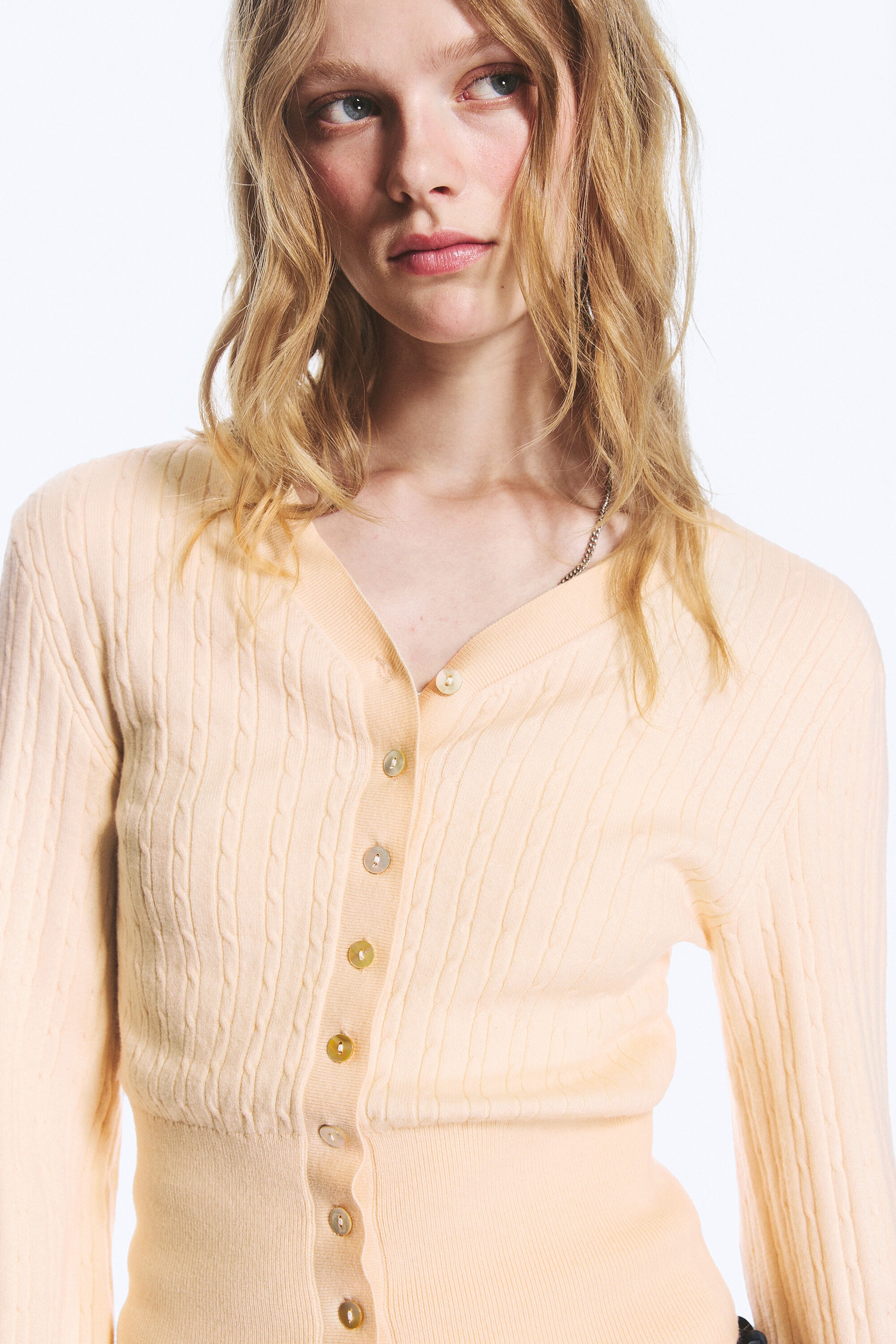 Beige - Cardigan En Maille À Col V - 2