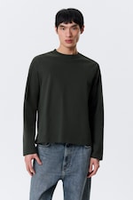 Dark Green - Loose Boxy Long-Sleeved T-shirt - 1