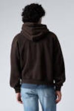 Washed Dark Brown - Dream - Boxy Embroidery Zip Hoodie - 2