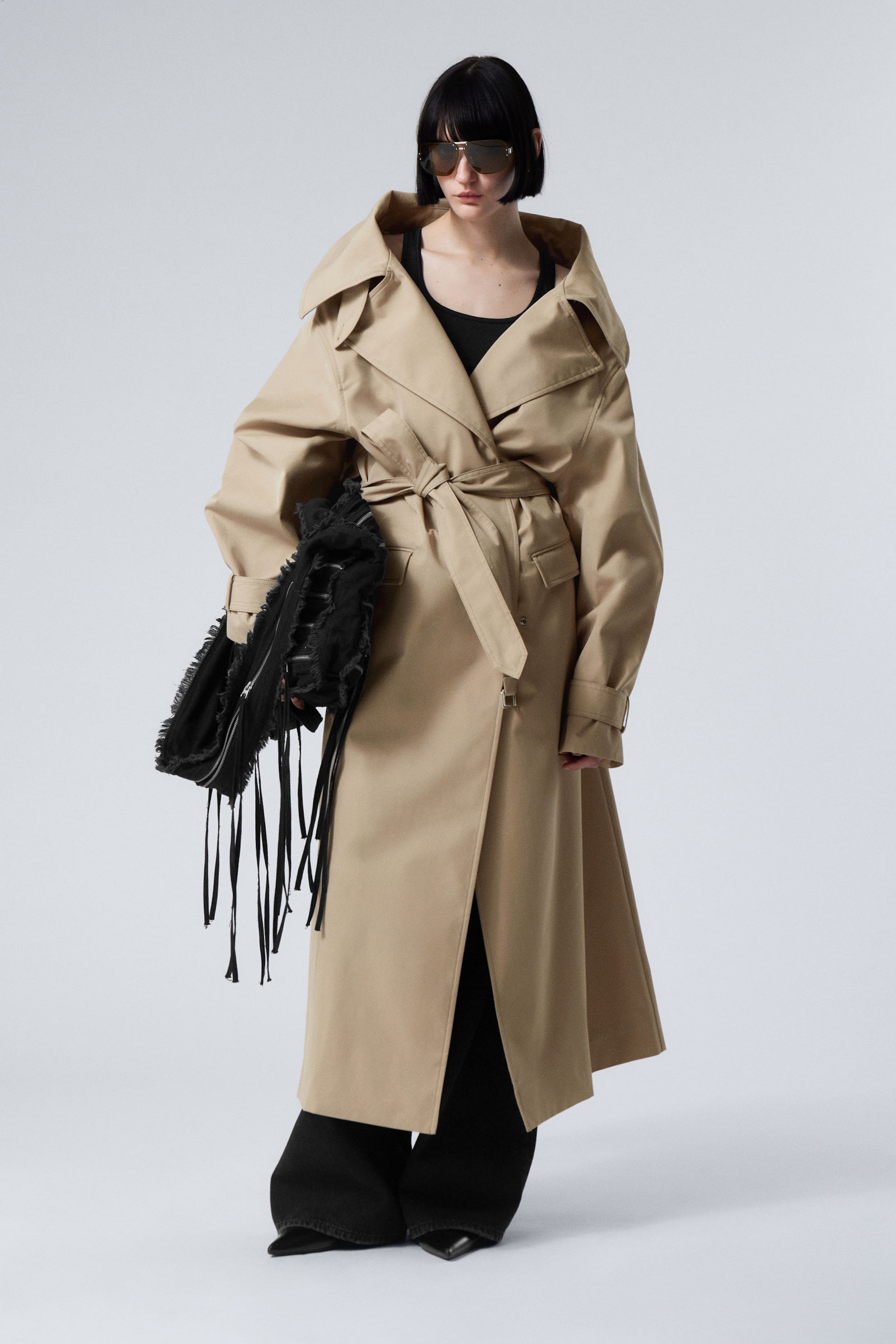 #9D9584 - Oversized Double-Breasted Trench Coat - 1