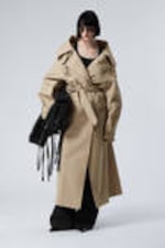 Beige - Oversized Double-Breasted Trench Coat - 0
