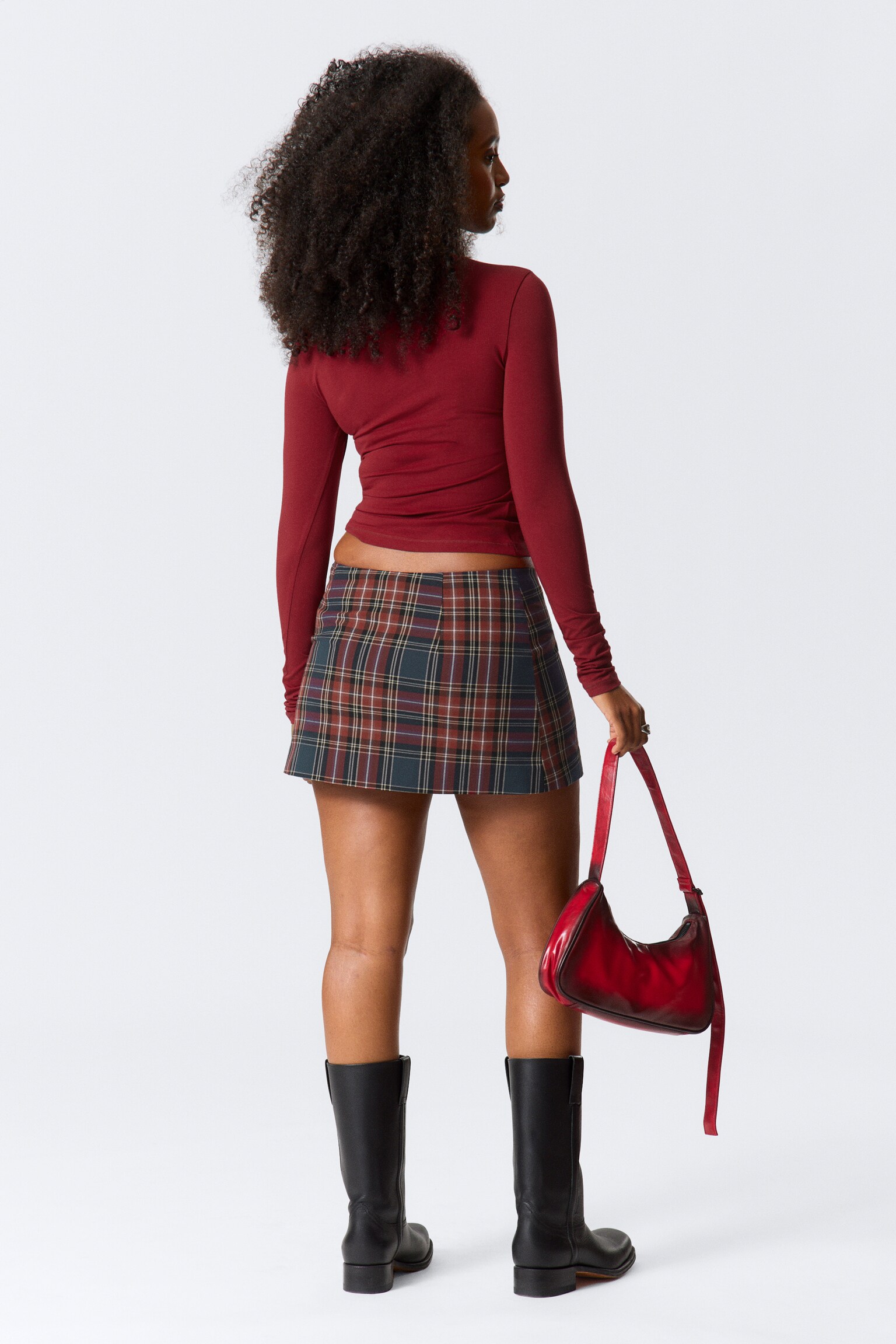 Mini Twill Skirt - Dark Red Check/Dark Mole Herringbone - 5