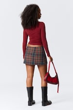 Rouge foncé à carreaux - Mini-jupe en sergé - 2