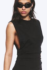 Black - Pleated Sleeveless Maxi Dress - 2