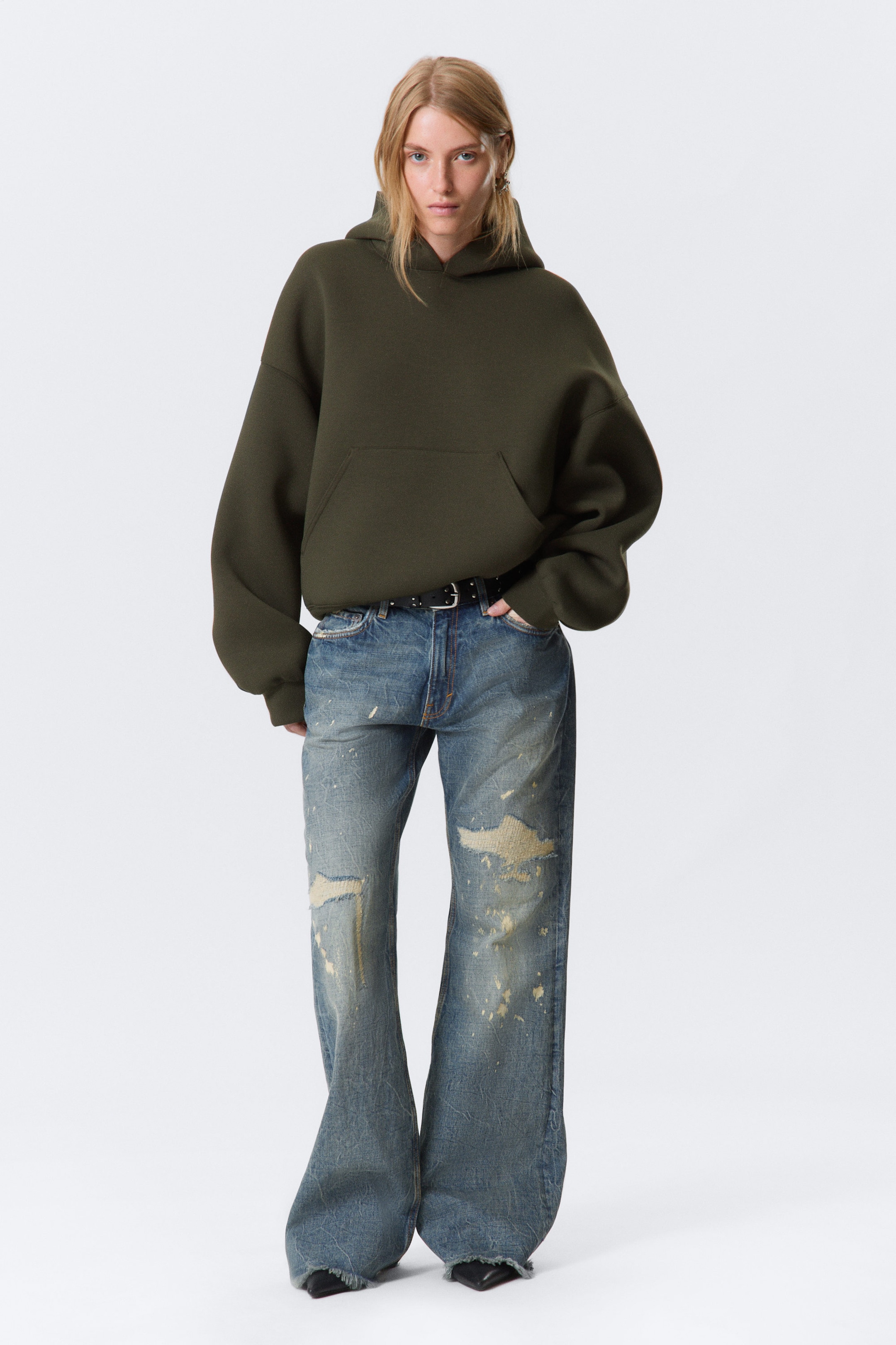 Dark Khaki Green - Oversized Scuba Hoodie - 2