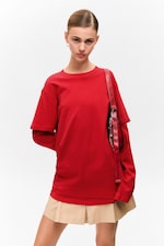 Leuchtendes Rot - Mehrlagiges Longsleeve-Shirt aus Baumwolle - 0