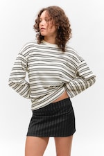 Dark Grey - Metallic Stripe - Low Rise Brushed Twill Mini Skirt - 0
